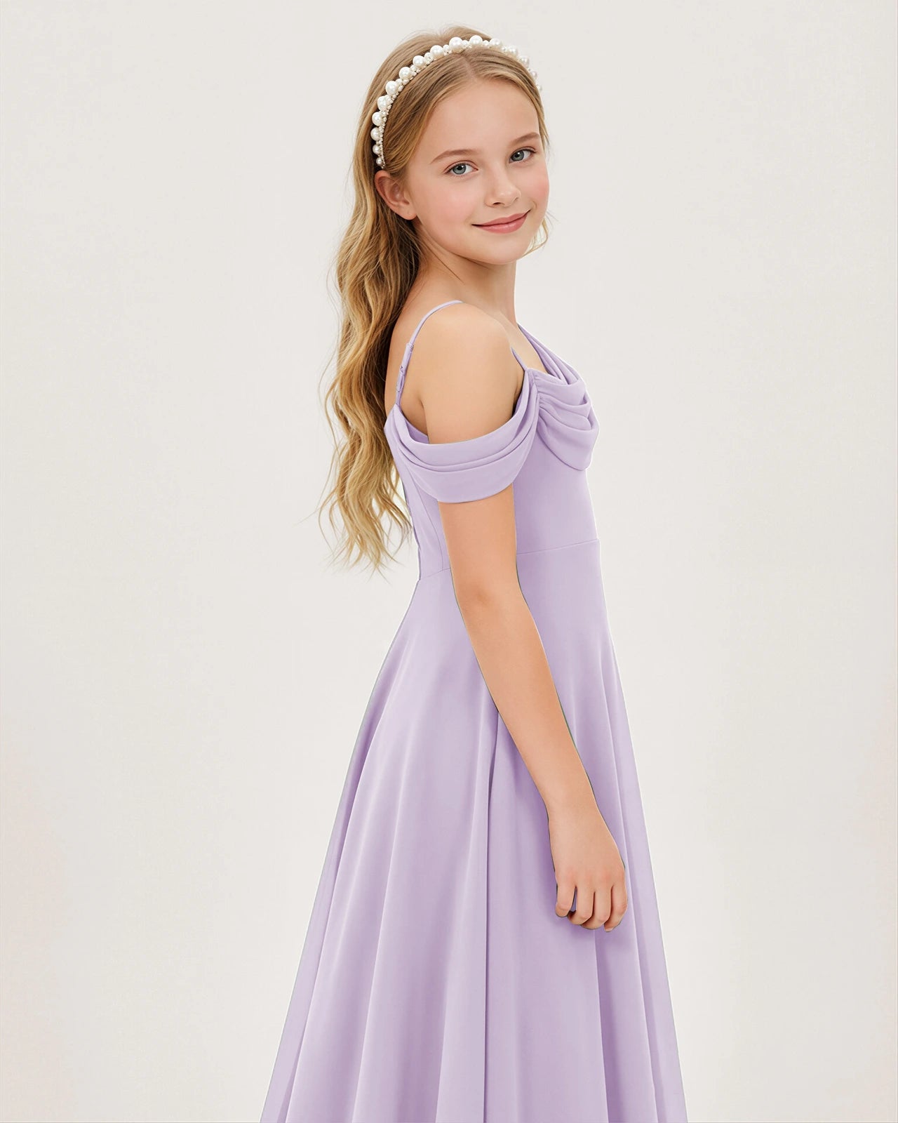 Lavender Chiffon A-line Junior Bridesmaid Dress Side View