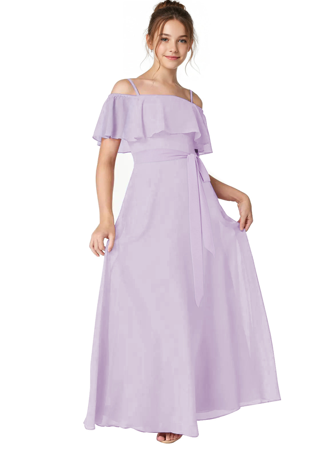 dideyttawl Spaghetti Straps Junior Bridesmaid Dresses for Wedding A-Line Chiffon Pageant Girls Formal Party Dress 003