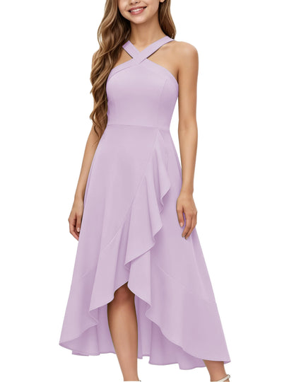 dideyttawl Halter Chiffon Junior Bridesmaid Dresses for Wedding A-Line High Low Flower Girls Formal Party Dress with Slit 2608