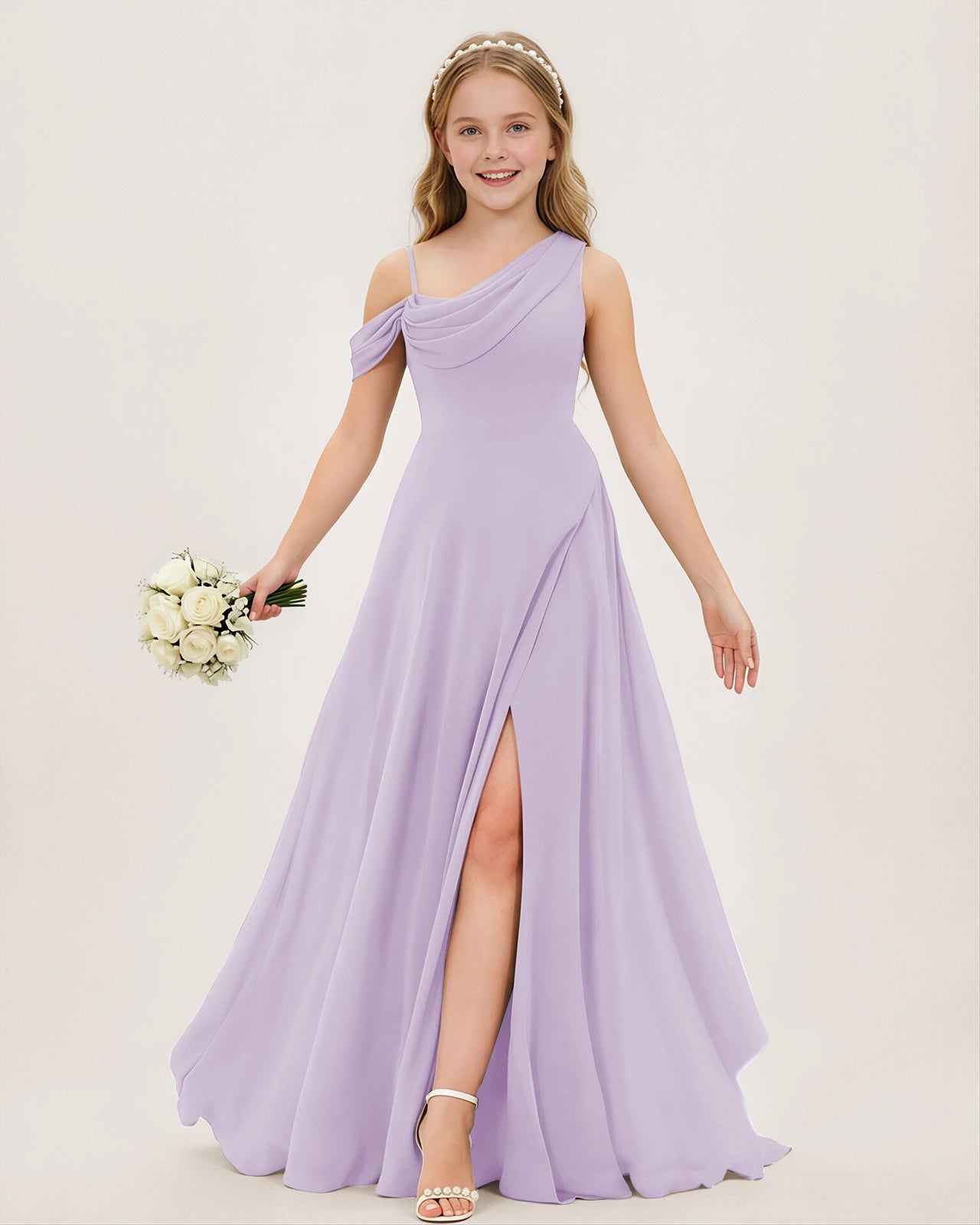 Lavender Chiffon A-line Junior Bridesmaid Dress Front View
