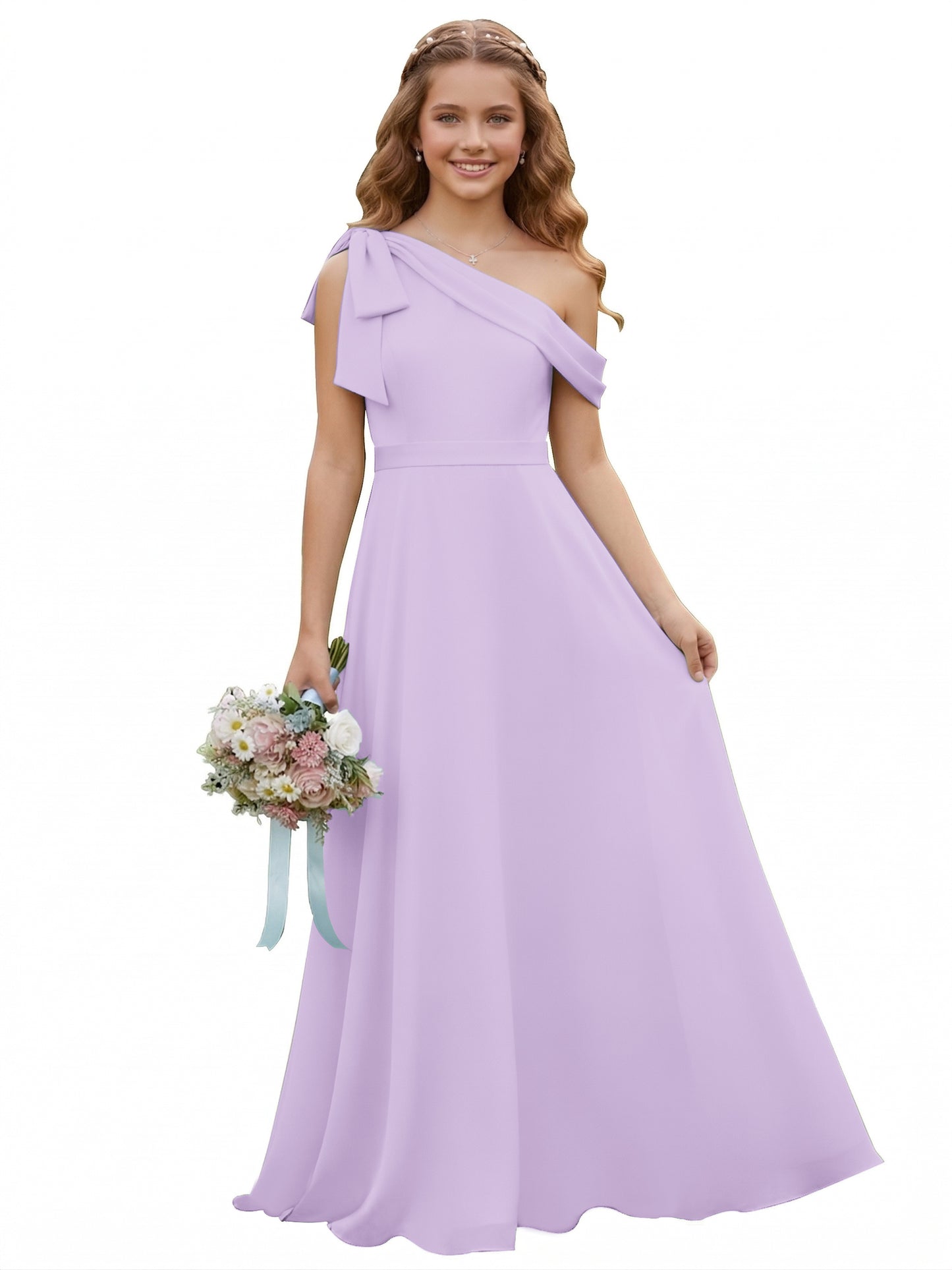 dideyttawl One Shoulder Junior Bridesmaid Dresses for Girls 4-16 Chiffon  A-Line Pageant Formal Party Ball Dress 2562