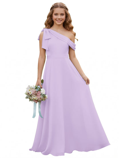 dideyttawl One Shoulder Junior Bridesmaid Dresses for Girls 4-16 Chiffon  A-Line Pageant Formal Party Ball Dress 2562