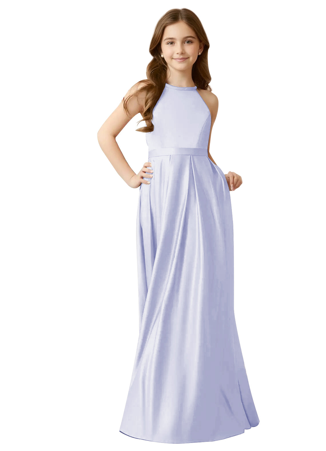dideyttawl A-Line Junior Bridesmaid Dresses Halter Flower Girls Dress Satin Adjustable Straps Formal Gown 2532