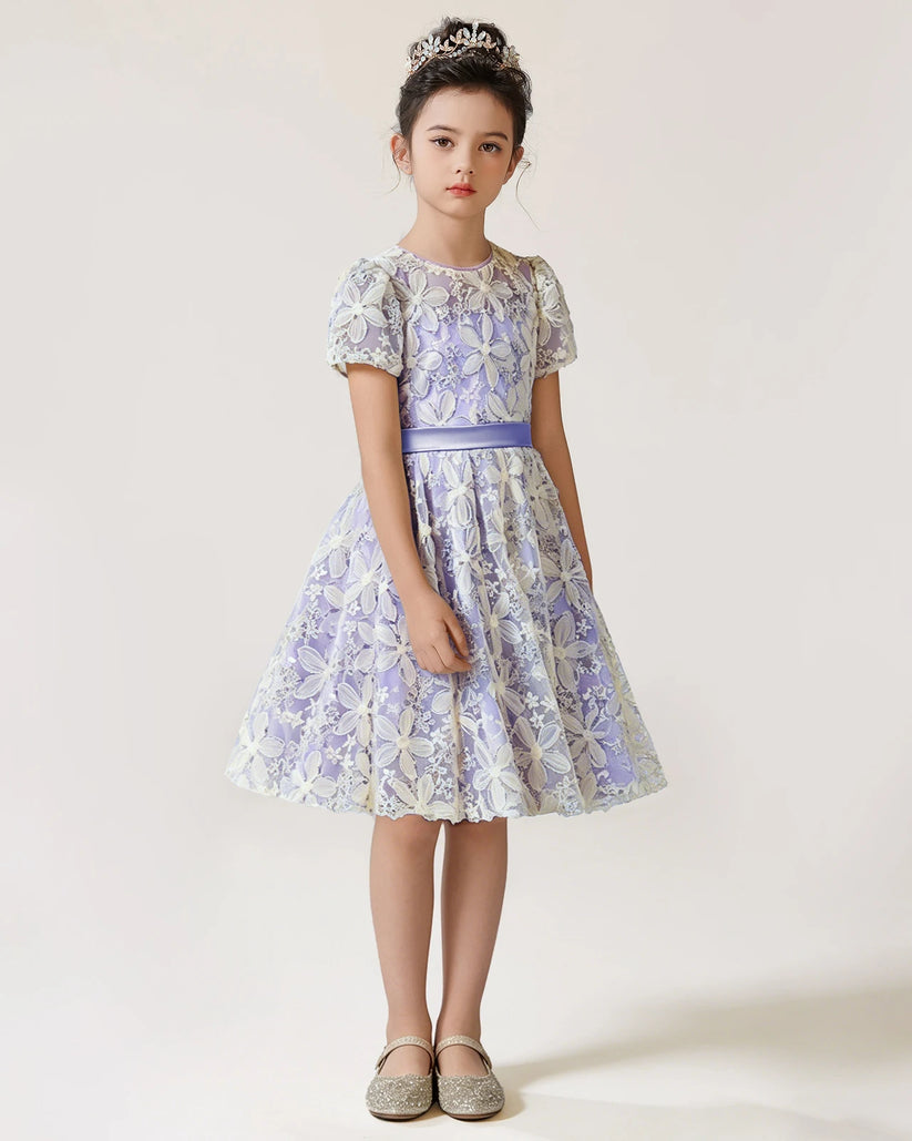 Lavender Lace A-line Girls Formal Dress Front View