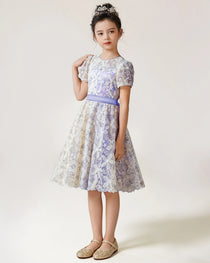 Front Lavender Lace Flower Girls Dress