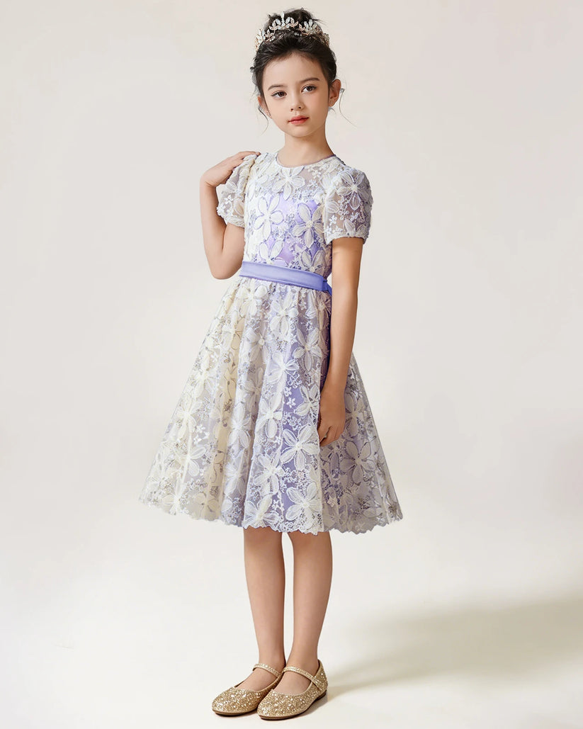 Lavender Lace A-line Girls Formal Dress Front View