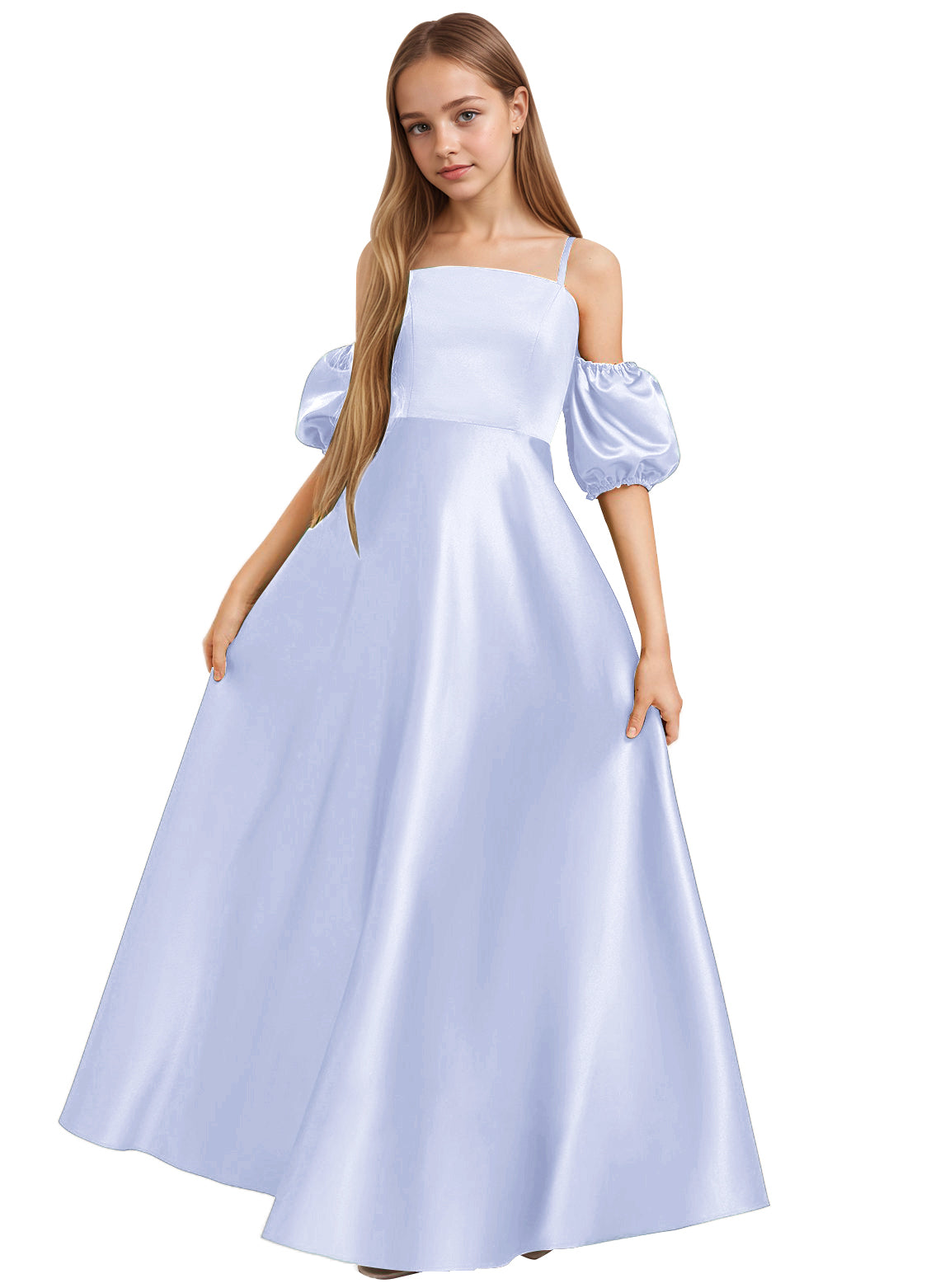 Dideyttawl Cold Shoulder Junior Bridesmaid Dress Satin Girls Pageant Gown 2525