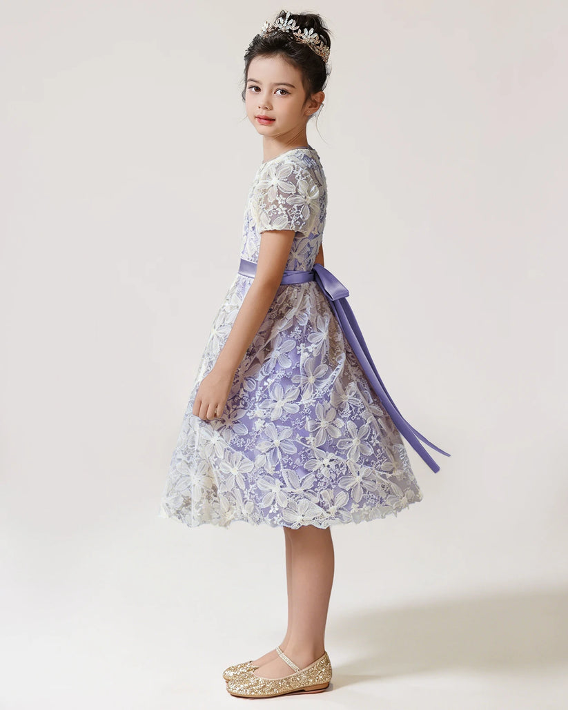 Lavender Lace A-line Girls Formal Dress Side View