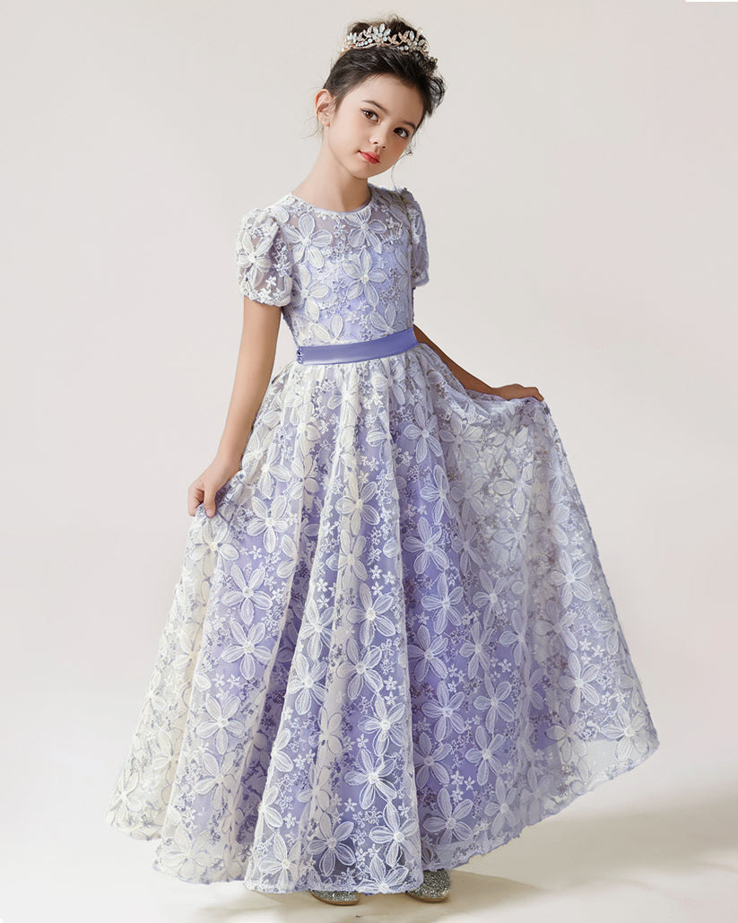 Lavender Lace A-line Girls Formal Dress Front View