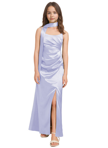 dideyttawl Satin Junior Bridesmaid Dress with Scarf for Girls 4-16 Silk Flower Girl Dress 2527