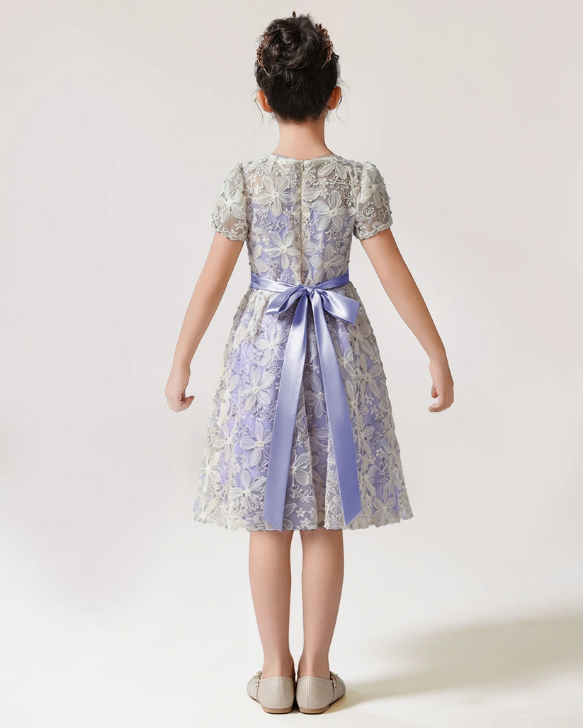 Lavender Lace A-line Girls Formal Dress Back View