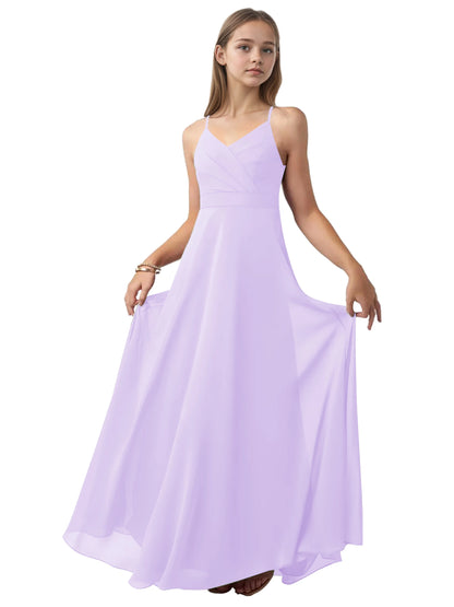 dideyttawl V-Neck Junior Bridesmaid Dress Spaghetti Straps Pleated Chiffon A-Line Flower Girl Dress 2510
