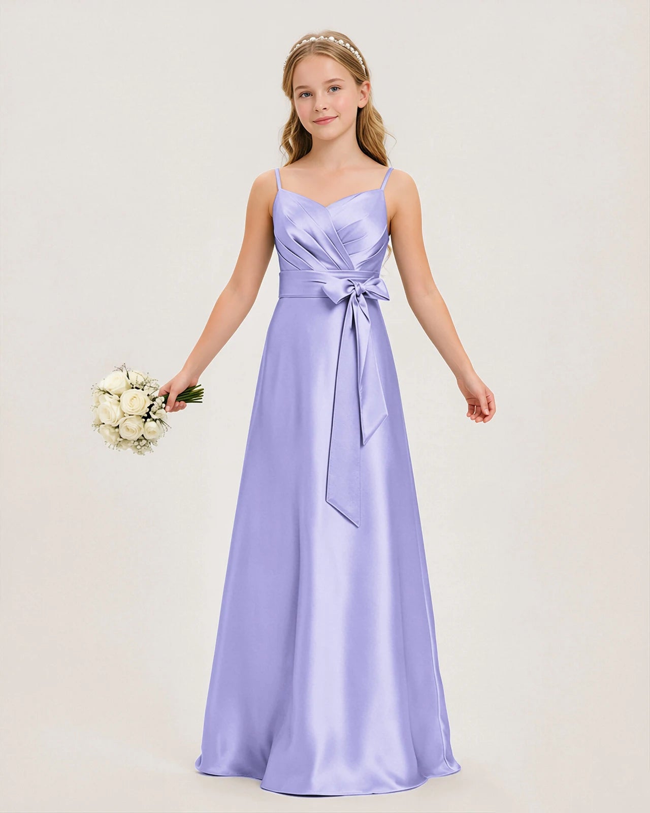 Junior Bridesmaid Dress for Girls | Pleated Satin Maxi Dress