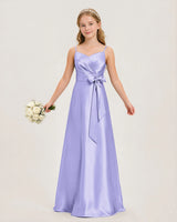 Lavender Satin A-line Junior Bridesmaid Dress Front View