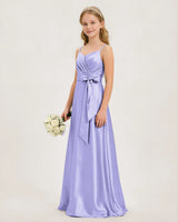 Lavender Satin A-line Junior Bridesmaid Dress Front View