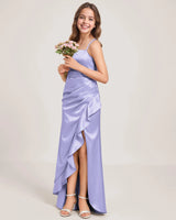 Lavender Satin Sheath Girls Formal Dress Front View