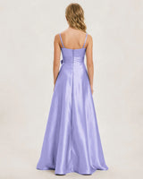 Lavender Satin A-line Junior Bridesmaid Dress Back View
