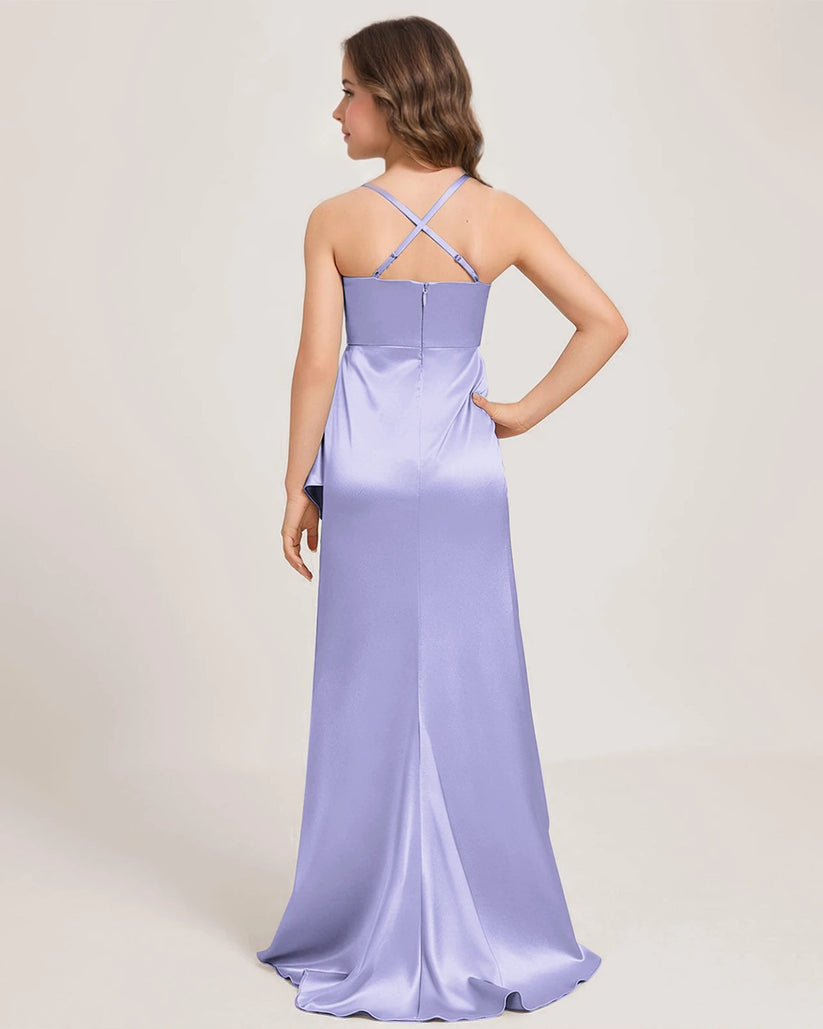 Lavender Satin A-line Girls Formal Dress Back View