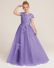 Front Lavender Lace Flower Girls Dress