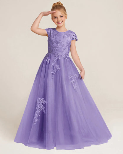 Front Lavender Lace Flower Girls Dress