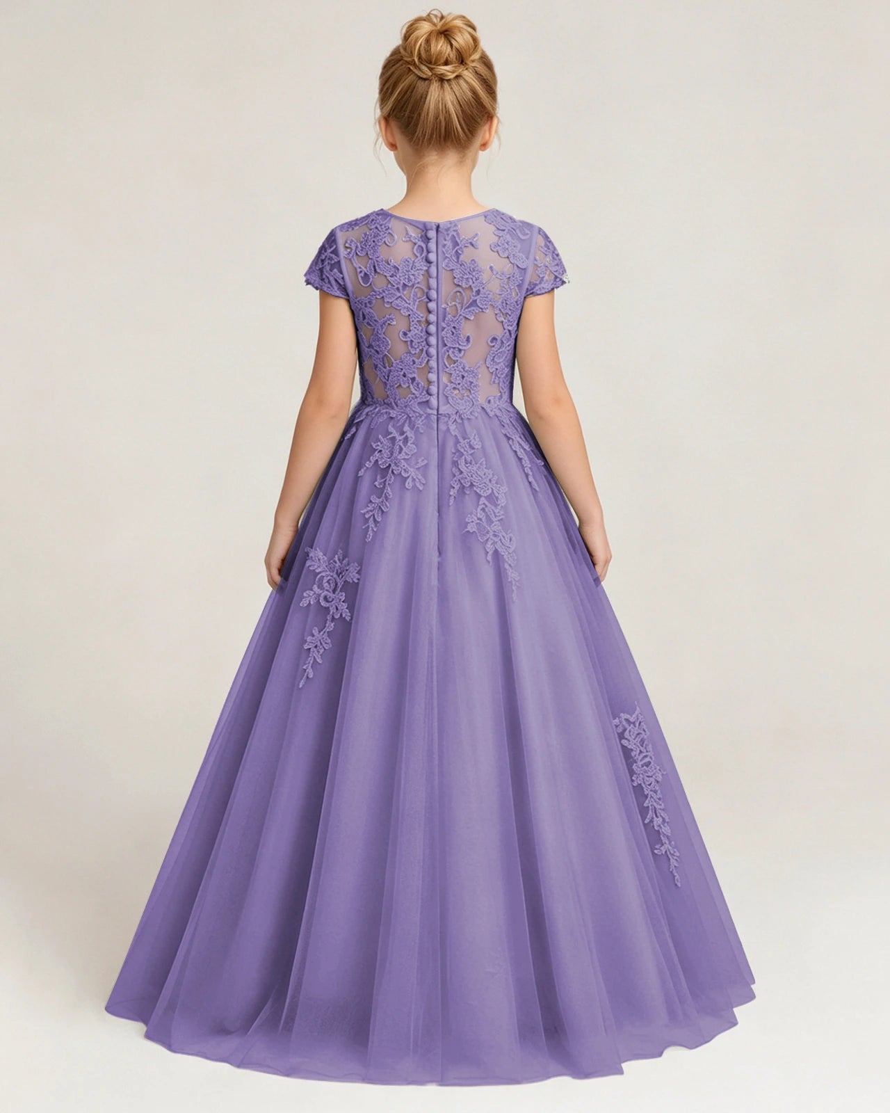 Back Lavender Lace Flower Girls Dress