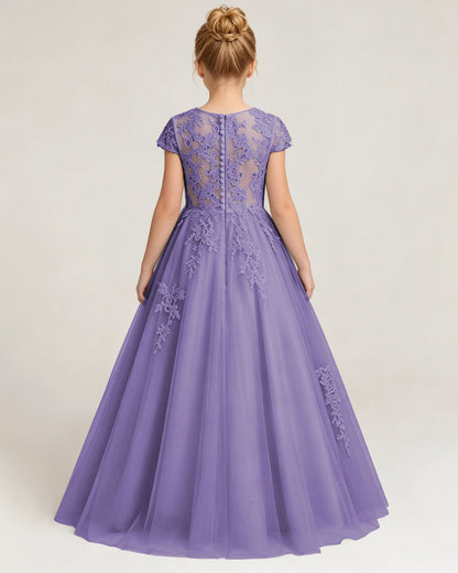 Back Lavender Lace Flower Girls Dress