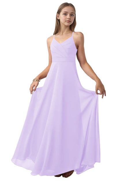 dideyttawl V-Neck Junior Bridesmaid Dress Spaghetti Straps Pleated Chiffon A-Line Flower Girl Dress 2510