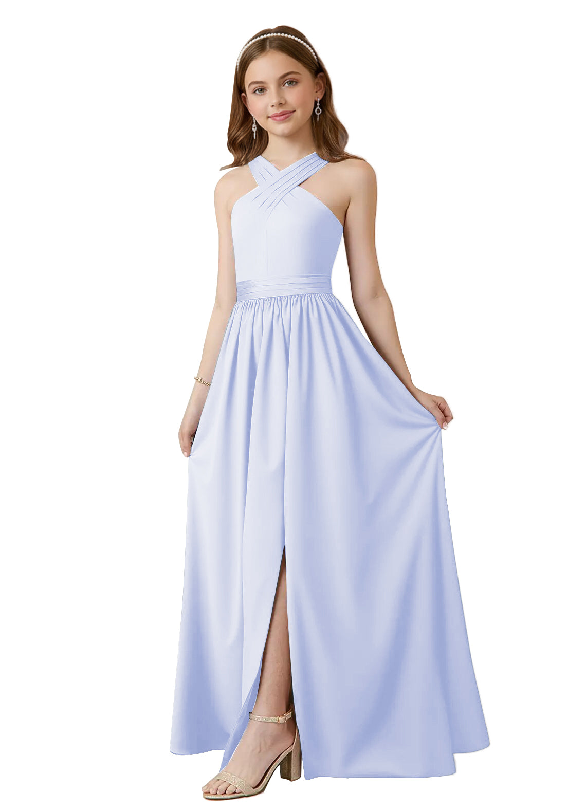 dideyttawl Junior Bridesmaid Dresses for Teen Girls Satin Halter A-Line Flower Girl Dress for Wedding 2531