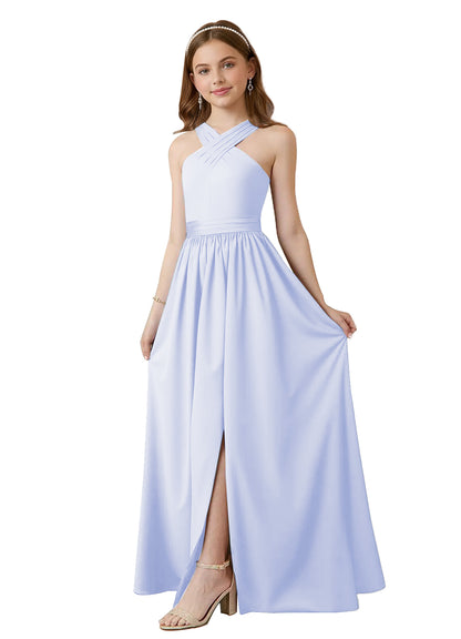 dideyttawl Junior Bridesmaid Dresses for Teen Girls Satin Halter A-Line Flower Girl Dress for Wedding 2531
