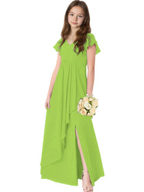 Dideyttawl Chiffon Junior Bridesmaid Dresses Ruffle Sleeves Party Gown 2506