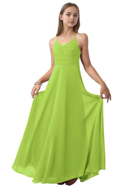 dideyttawl V-Neck Junior Bridesmaid Dress Spaghetti Straps Pleated Chiffon A-Line Flower Girl Dress 2510