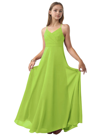 dideyttawl V-Neck Junior Bridesmaid Dress Spaghetti Straps Pleated Chiffon A-Line Flower Girl Dress 2510