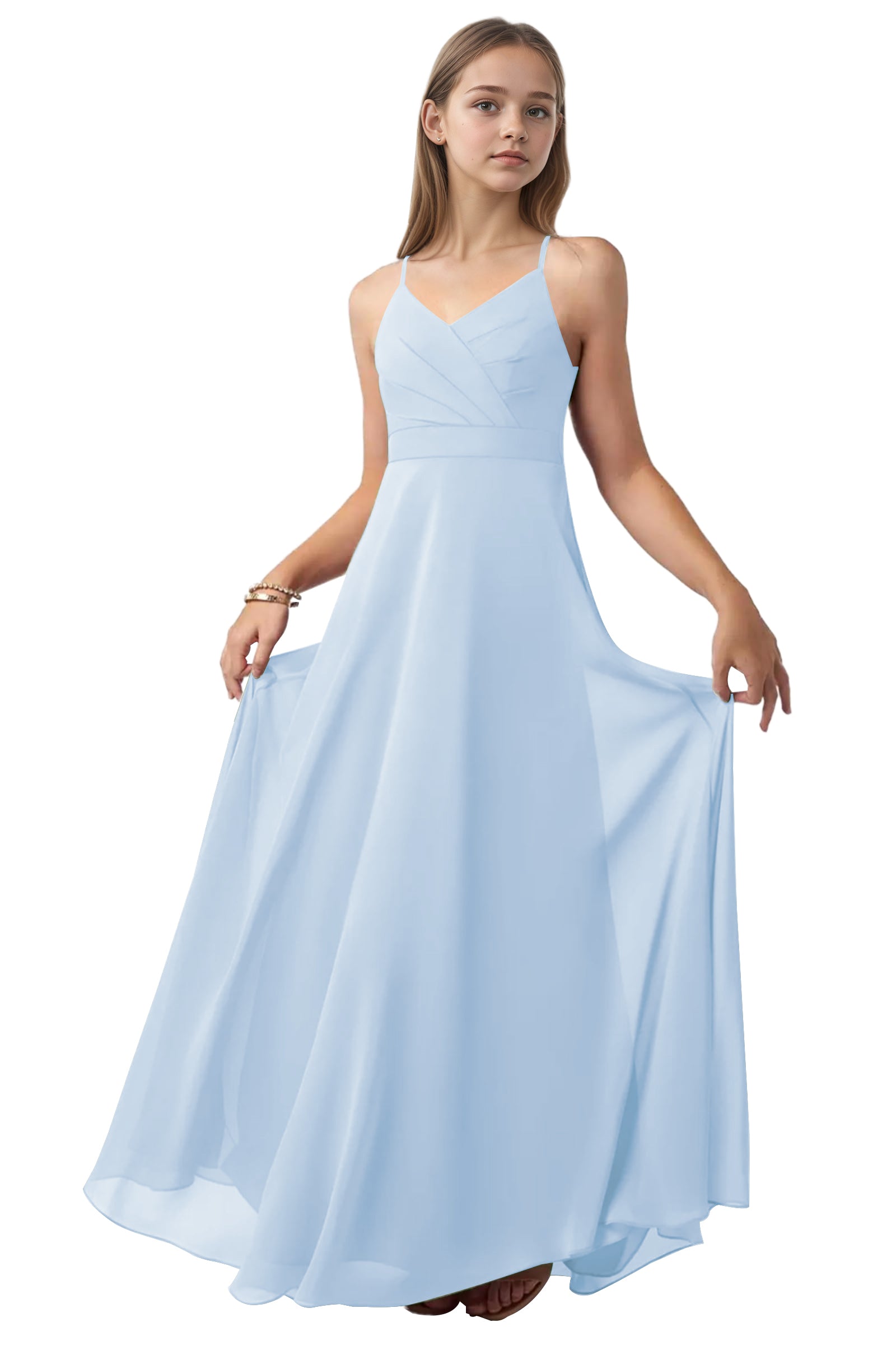 Spaghetti Straps Junior Bridesmaid Dress | Pleated Chiffon Flower Girls Dress | Dideyttawl Spaghetti Straps Junior Bridesmaid Dress | Pleated Chiffon Flower Girls Dress | Dideyttawl