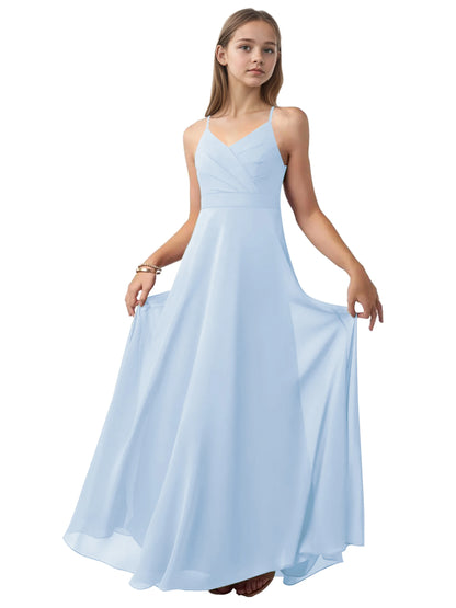 dideyttawl V-Neck Junior Bridesmaid Dress Spaghetti Straps Pleated Chiffon A-Line Flower Girl Dress 2510