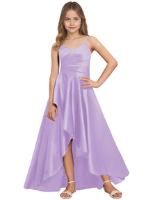 dideyttawl High Low Junior Bridesmaid Dress Satin  Special Occasion Gown for Girls 2523