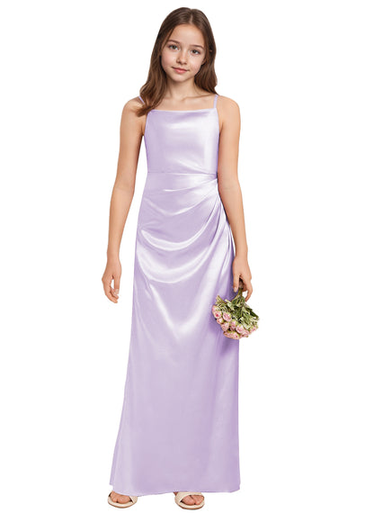 dideyttawl A-Line Junior Bridesmaid Dress Square Neck Pleated Stretch Satin Flower Girl Dress Sleeveless Formal Special Occasion Dress for Wedding 2520