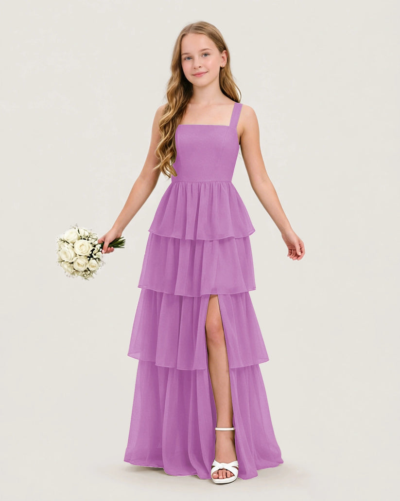Lilac Chiffon A-line Junior Bridesmaid Dress Front View