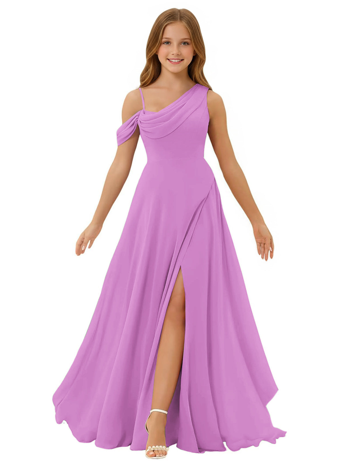 dideyttawl One Shoulder Junior Bridesmaid Dresses for Girls with Slit A-Line Chiffon Pageant Formal Party Ball Dress 2564