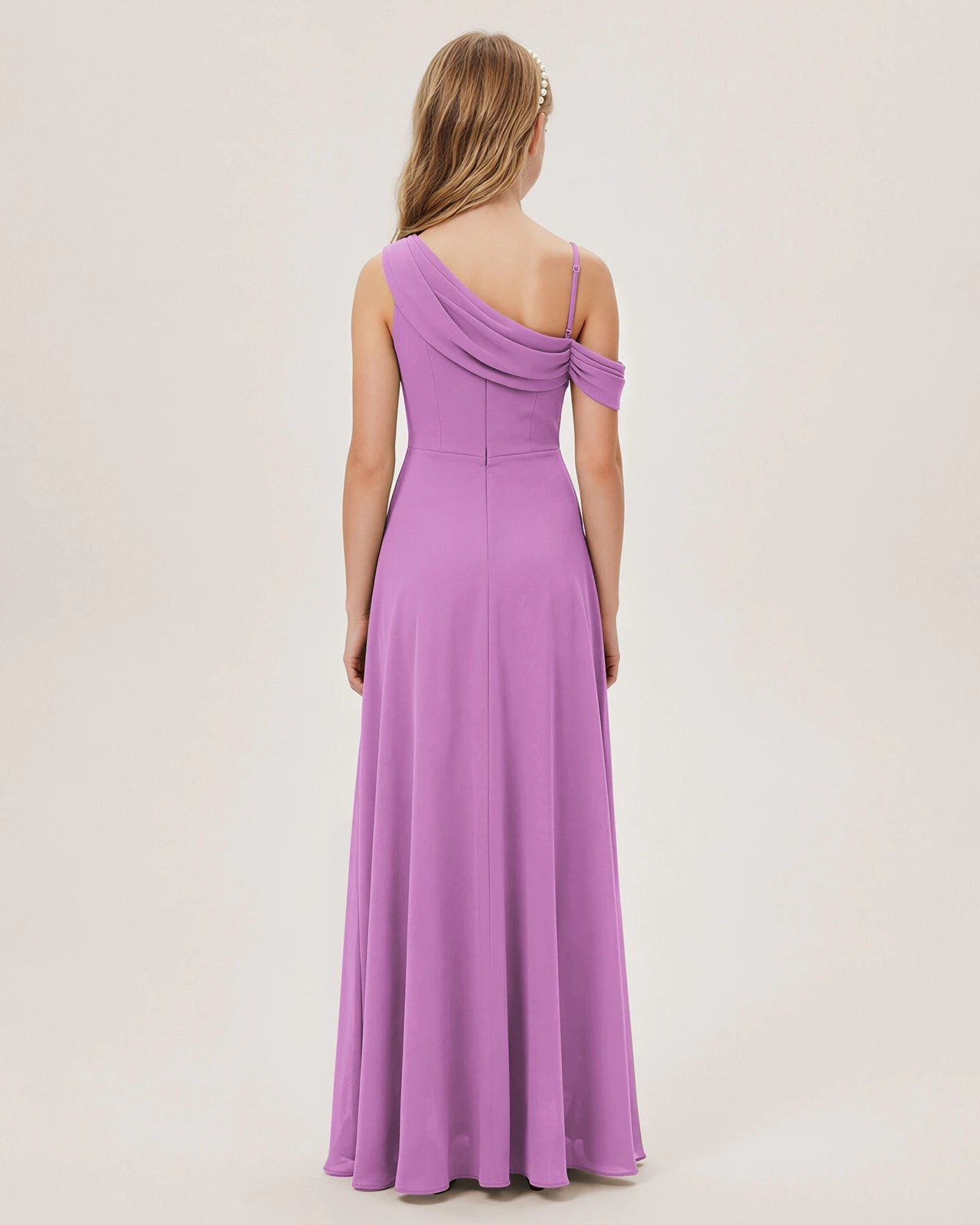 Lilac Chiffon A-line Junior Bridesmaid Dress Back View