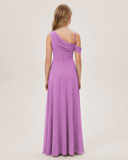 Lilac Chiffon A-line Junior Bridesmaid Dress Back View