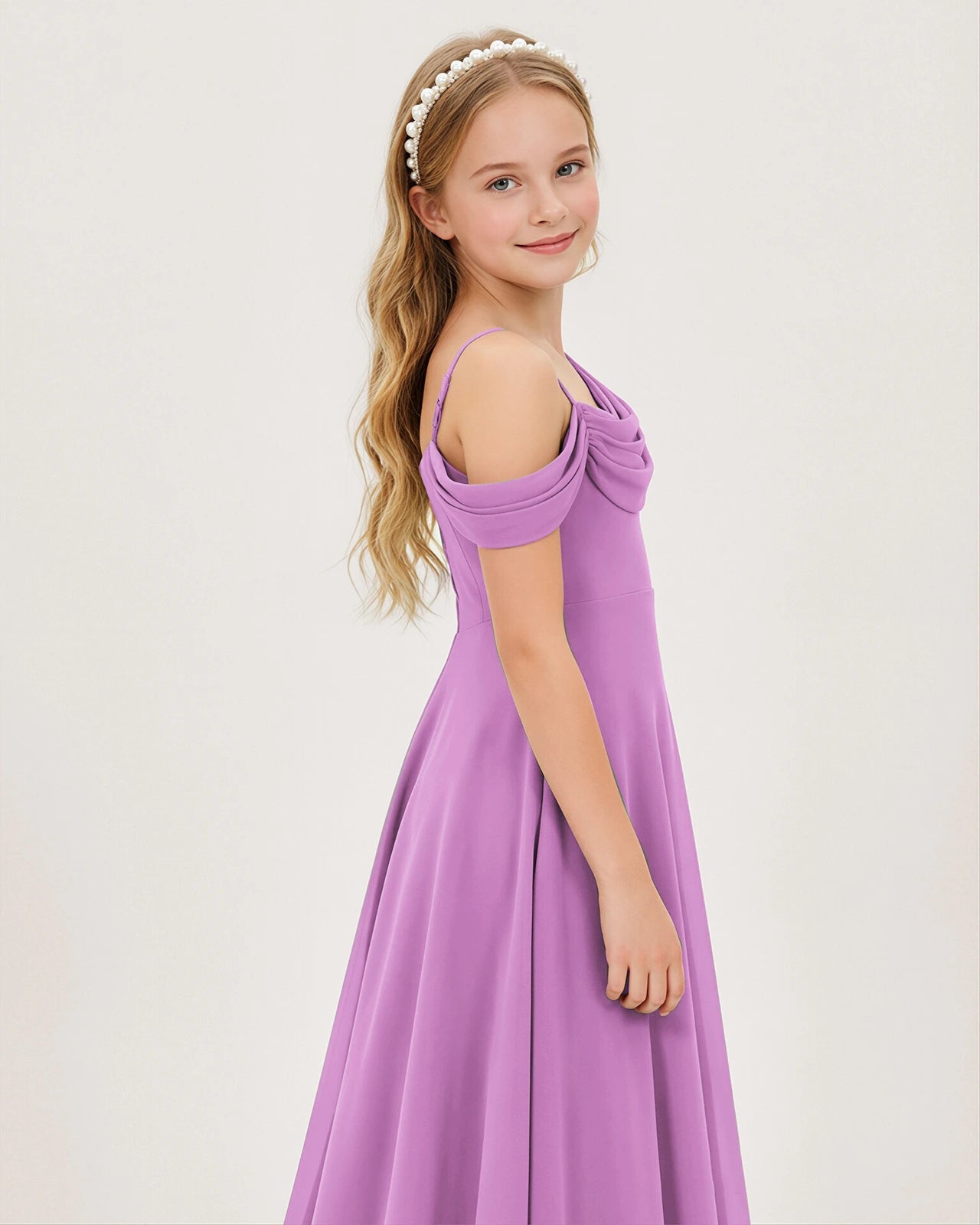 Lilac Chiffon A-line Junior Bridesmaid Dress Side View