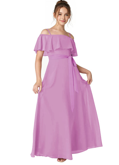 dideyttawl Spaghetti Straps Junior Bridesmaid Dresses for Wedding A-Line Chiffon Pageant Girls Formal Party Dress 003