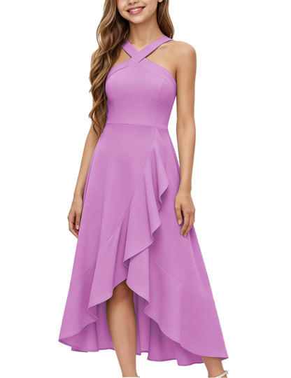 dideyttawl Halter Chiffon Junior Bridesmaid Dresses for Wedding A-Line High Low Flower Girls Formal Party Dress with Slit 2608