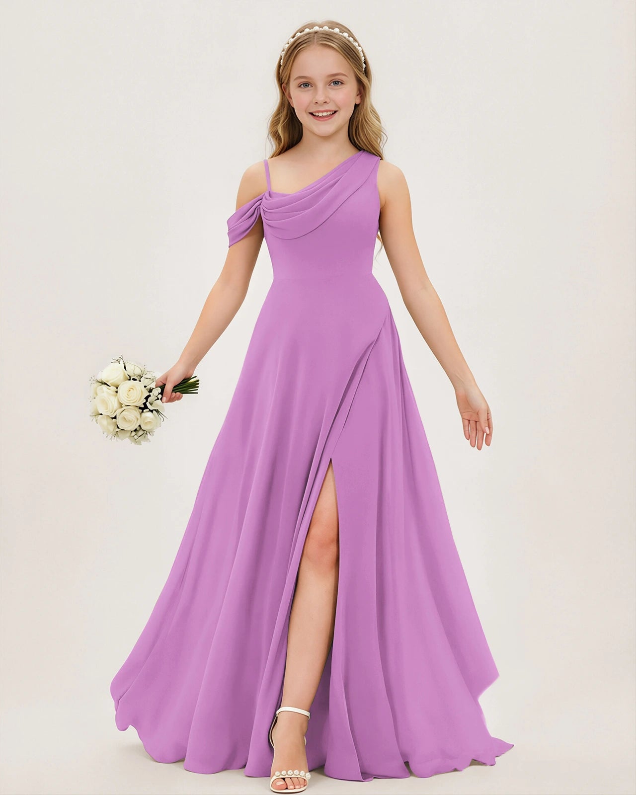 Lilac Chiffon A-line Junior Bridesmaid Dress Front View