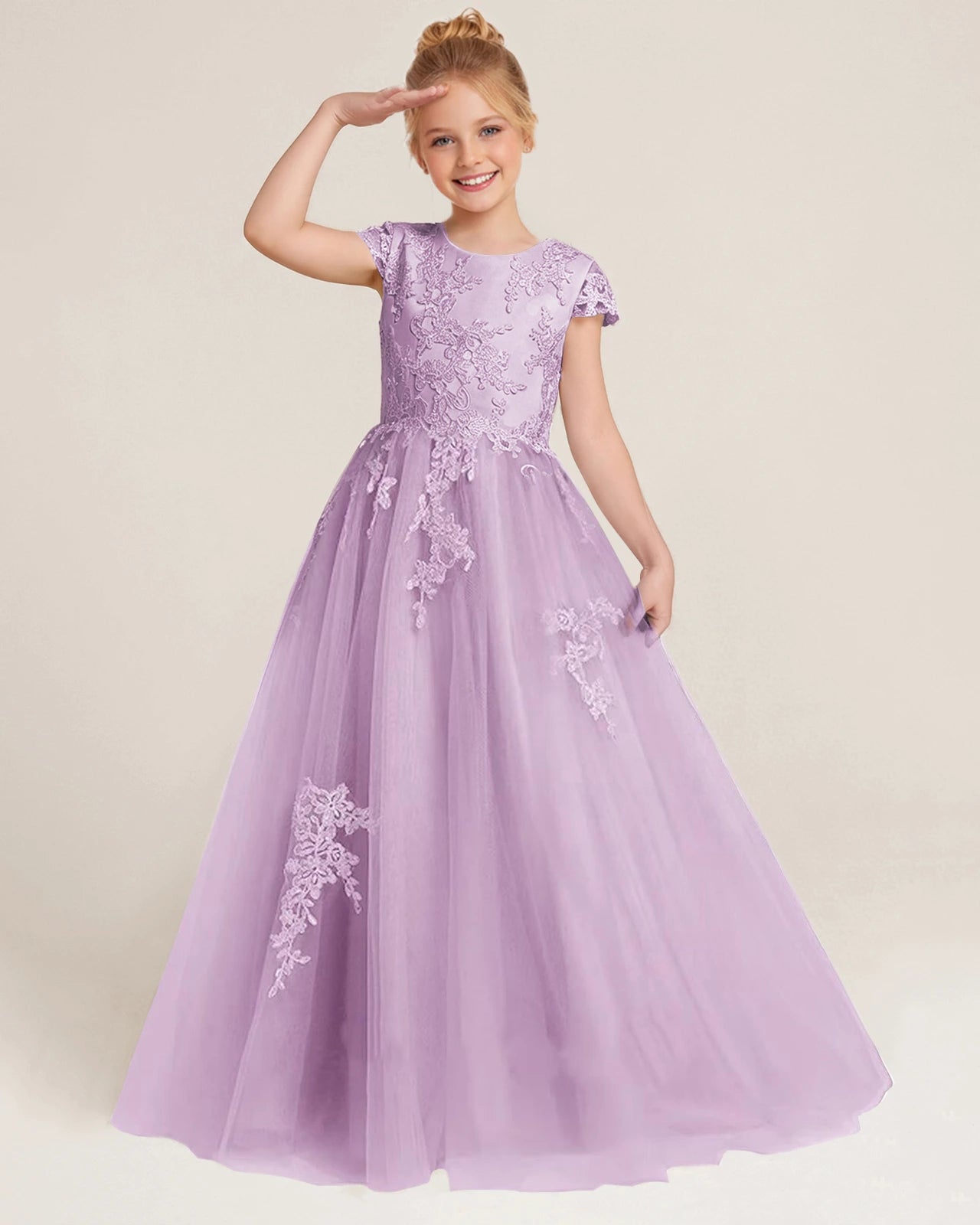 Front Lilac Lace Flower Girls Dress
