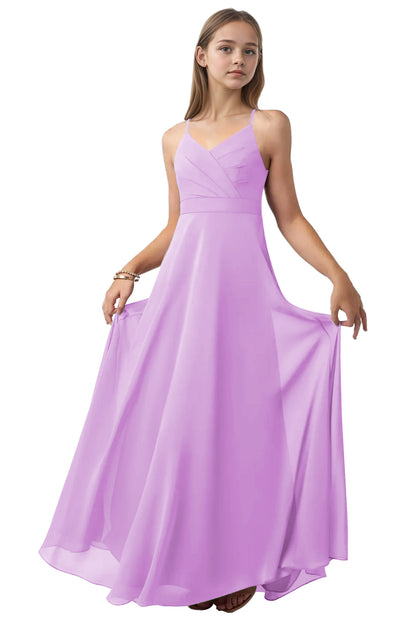 dideyttawl V-Neck Junior Bridesmaid Dress Spaghetti Straps Pleated Chiffon A-Line Flower Girl Dress 2510