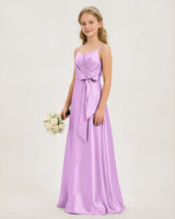 Lilac Satin A-line Junior Bridesmaid Dress Front View