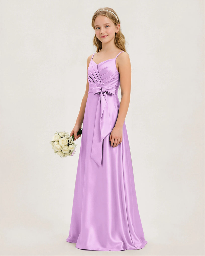 Lilac Satin A-line Junior Bridesmaid Dress Front View