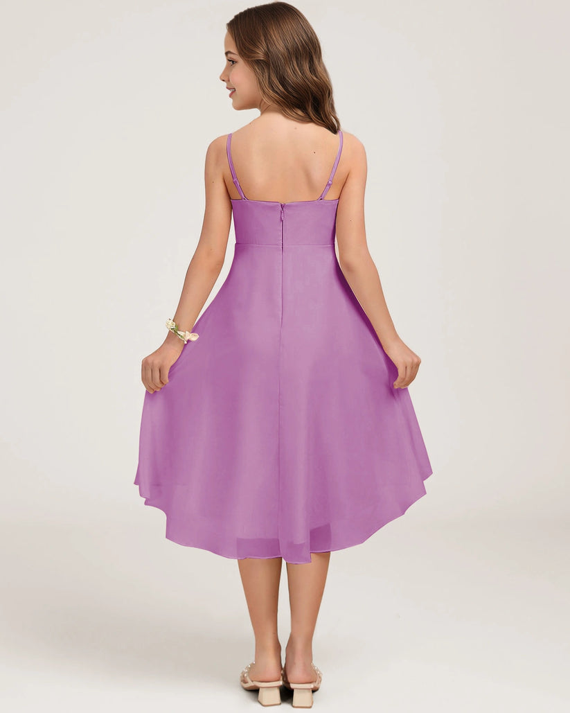 Lilac Chiffon A-line Junior Bridesmaid Dress Back View