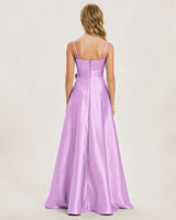 Lilac Satin A-line Junior Bridesmaid Dress Back View